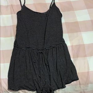 Black and white striped sleep romper